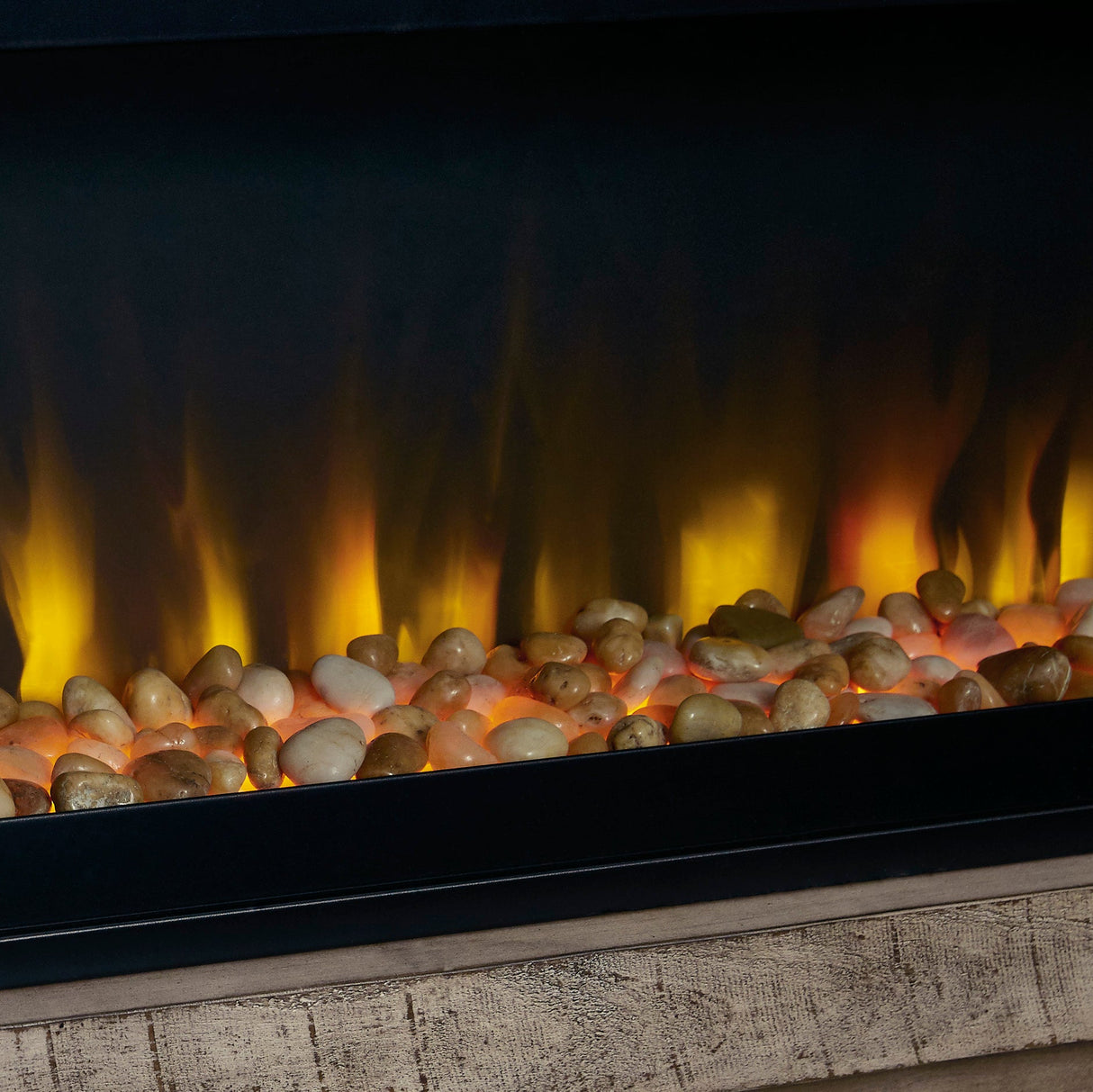 Meuble de télévision en bois et placage gris patiné avec foyer électrique - Krystanza