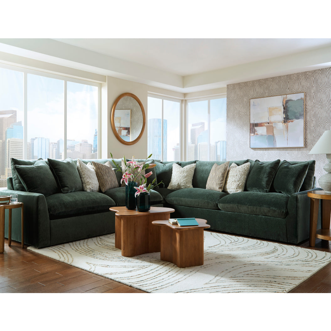 Sectionnel 3 pièces en tissu vert jade avec 6 coussins - Carriage View