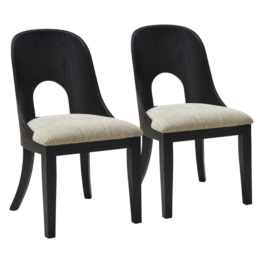 Ensemble de 2 chaises de salle à manger en bois noir avec assise rembourrée en tissu gris - Rowanbeck