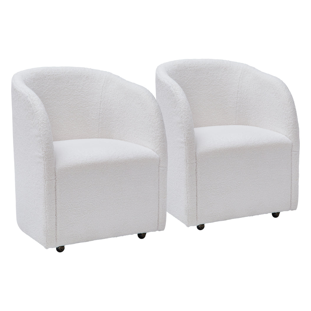 Ensemble de 2 chaises de salle à manger rembourrées en tissu bouclé ivoire - Rowanbeck