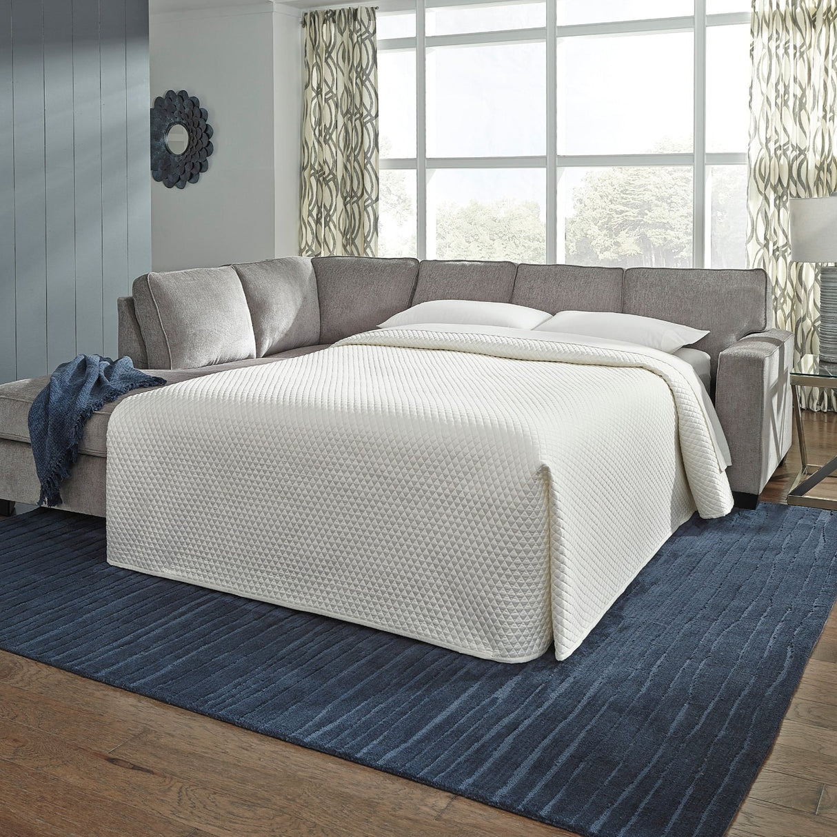 Sofa-lit chaise longue en tissu gris pâle avec matelas mousse mémoire - Altari