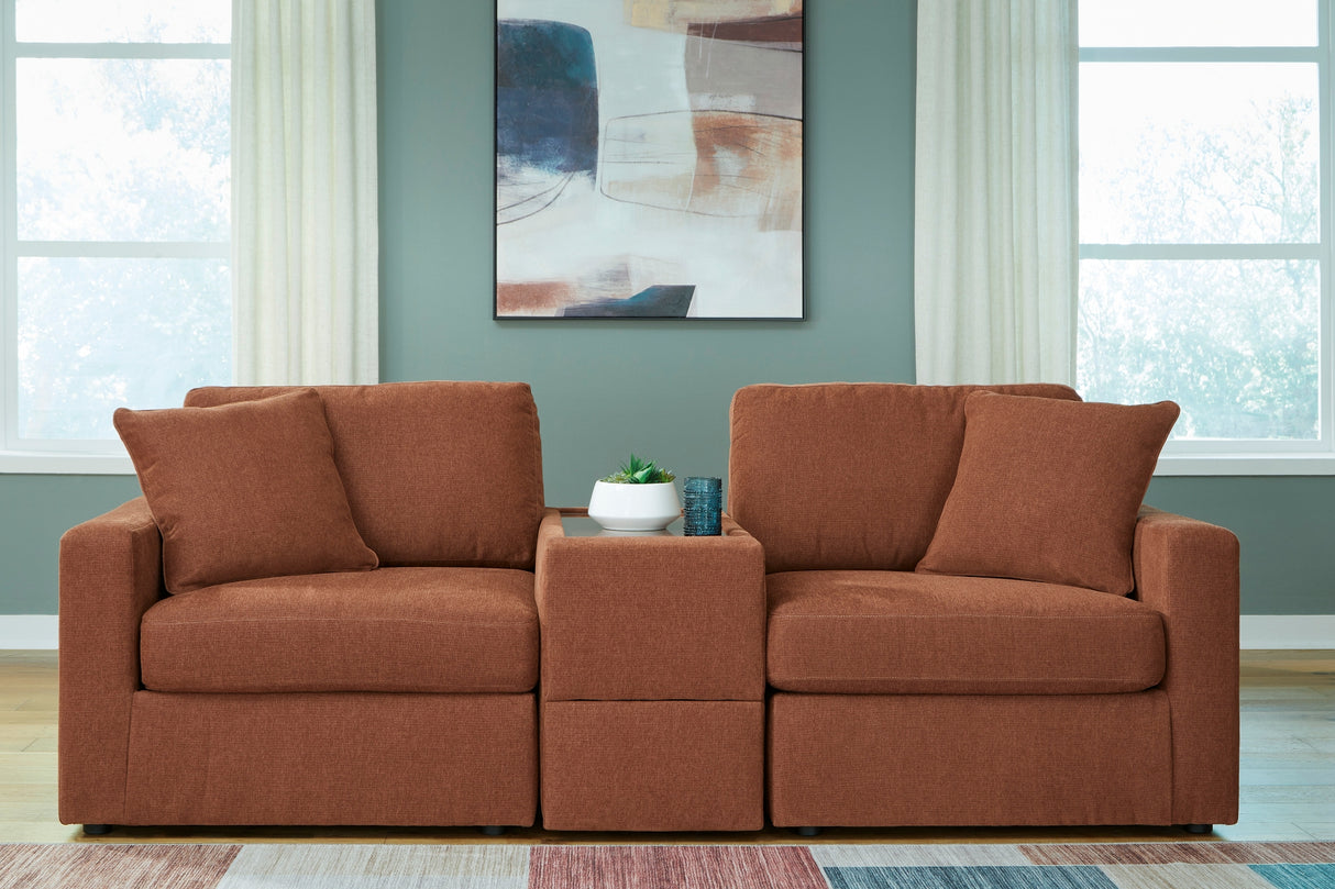 Sectionnel 3 pièces en tissu brun avec console - Modmax