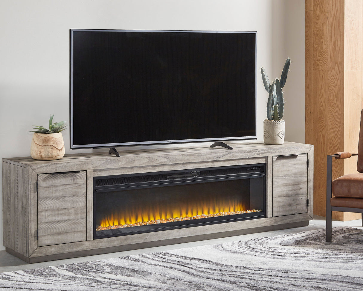 Meuble de télévision en bois gris pâle avec foyer électrique - Naydell