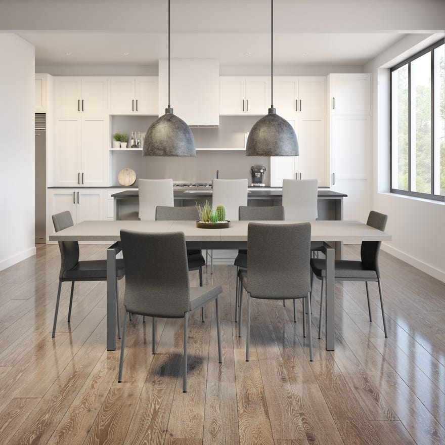 Table de salle à manger extensible en bois et placage de merisier gris mat - Zoom