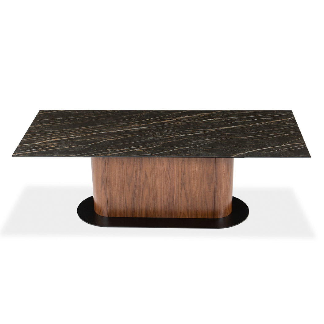 Table de salle à manger rectangulaire en céramique et en bois - Luciano