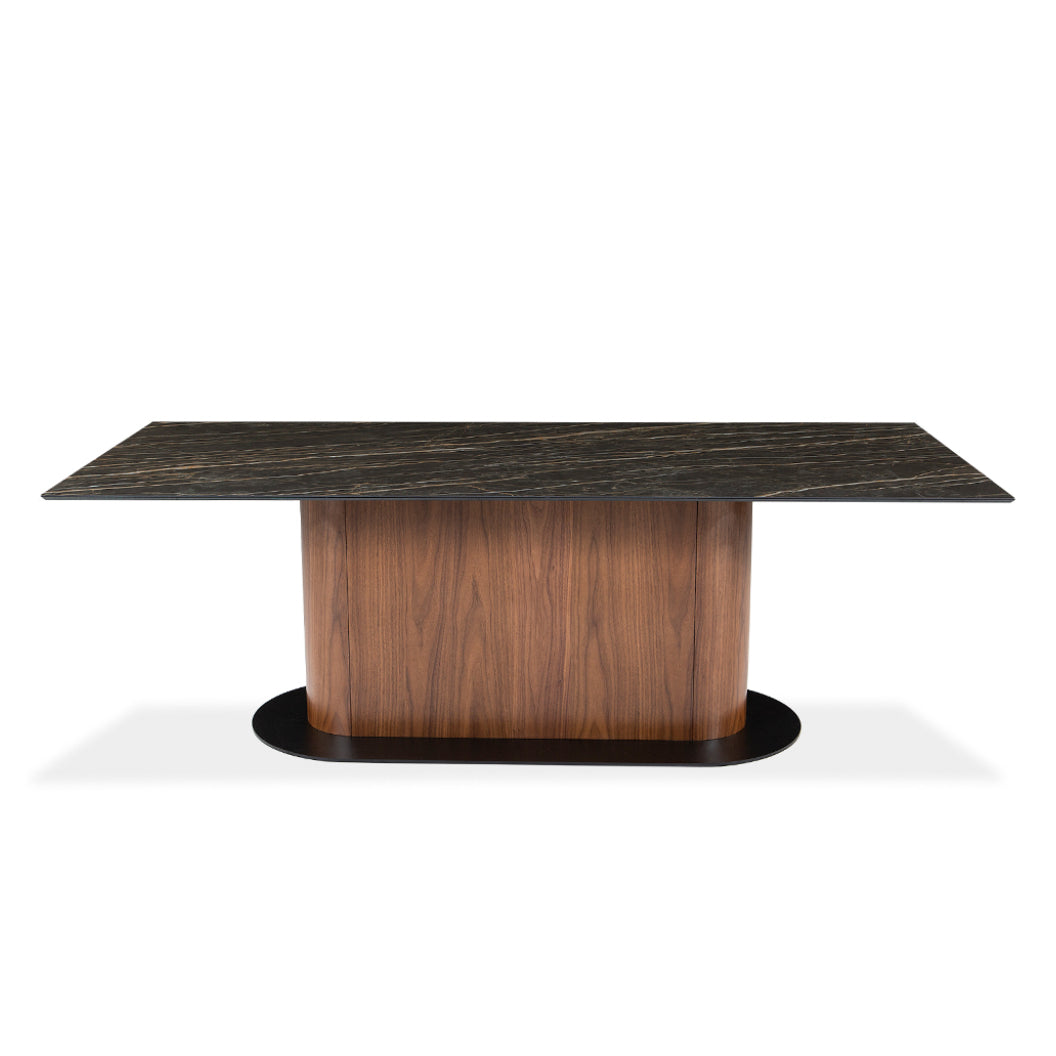 Table de salle à manger rectangulaire en céramique et en bois - Luciano