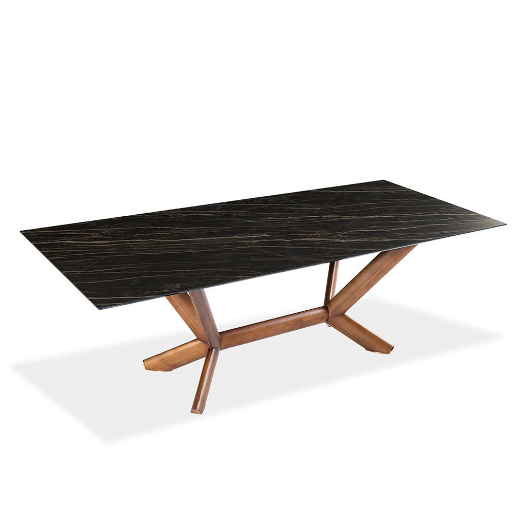 Table de salle à manger rectangulaire en céramique et bois noyer - Samuel