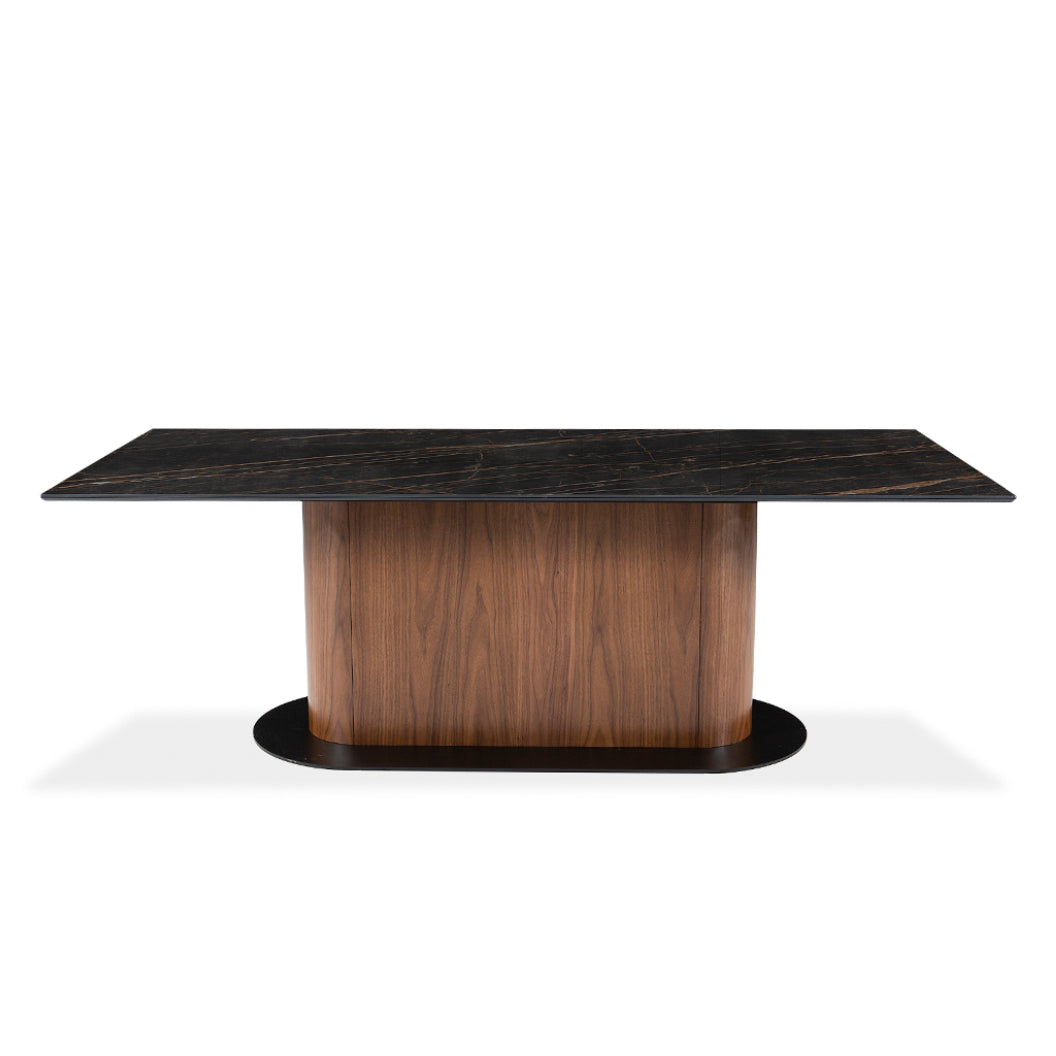 Table de salle à manger rectangulaire en céramique et en bois - Luciano