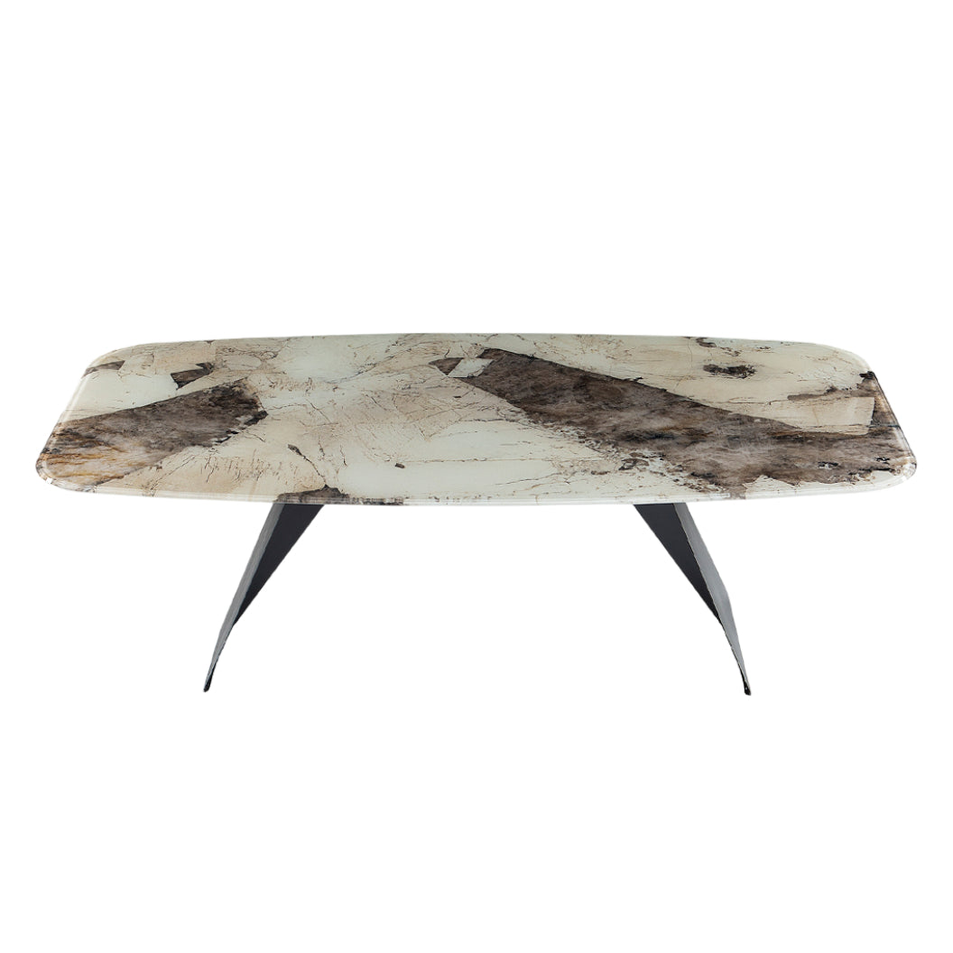 Table de salle à manger rectangulaire avec contour arrondi en verre - Hugo