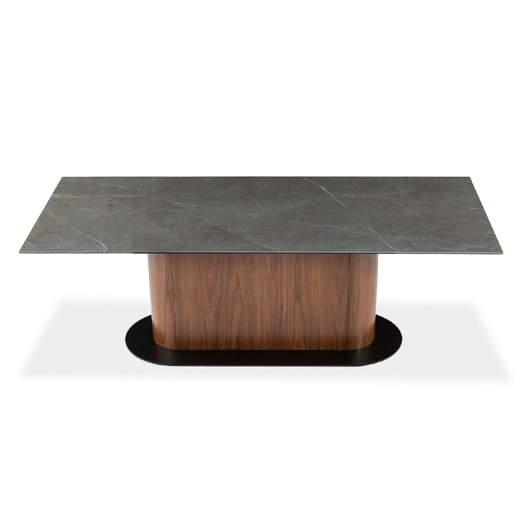 Table de salle à manger rectangulaire en céramique et en bois - Luciano