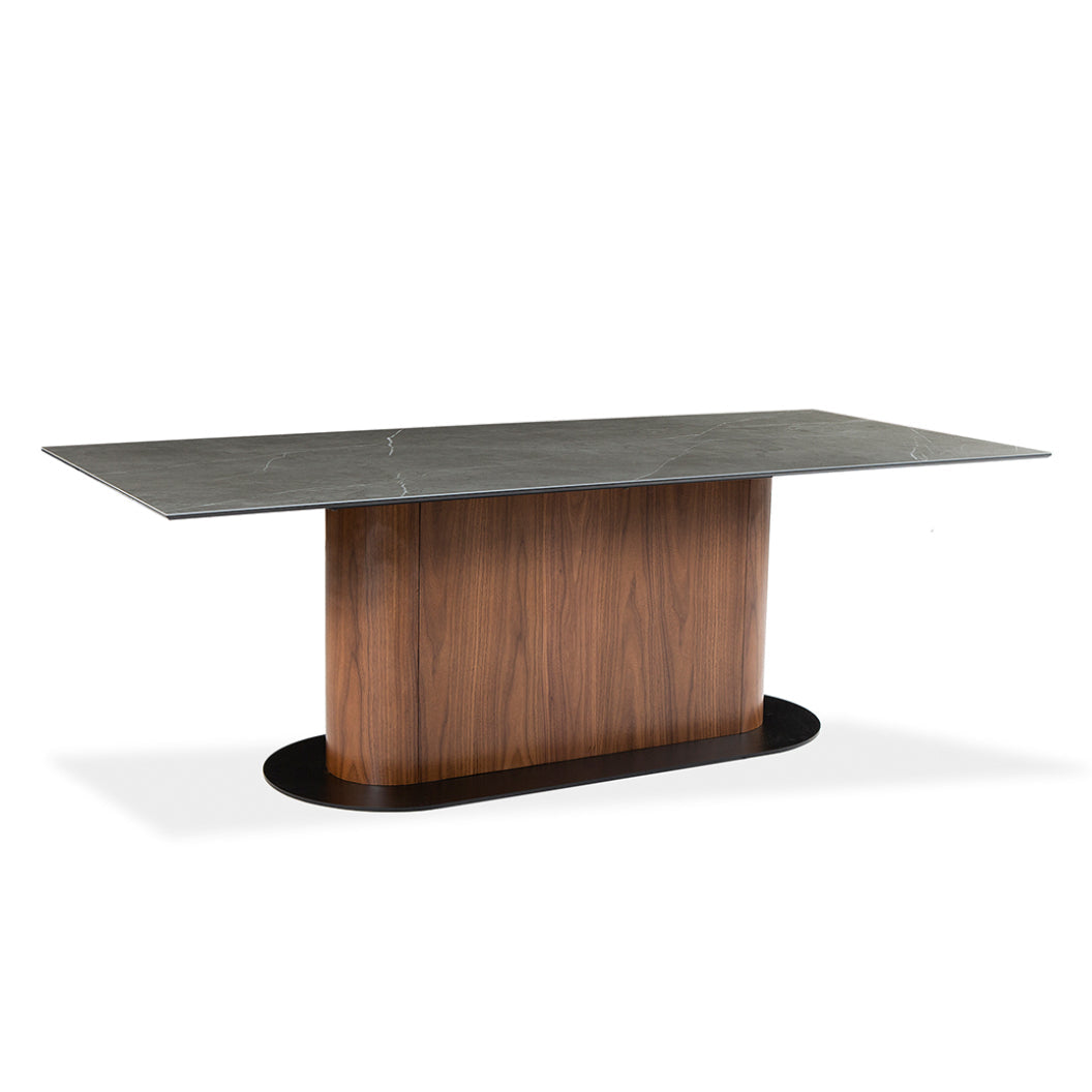 Table de salle à manger rectangulaire en céramique et en bois - Luciano