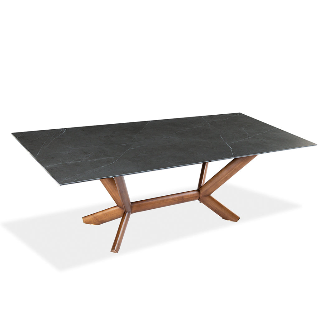 Table de salle à manger rectangulaire en céramique et bois noyer - Samuel