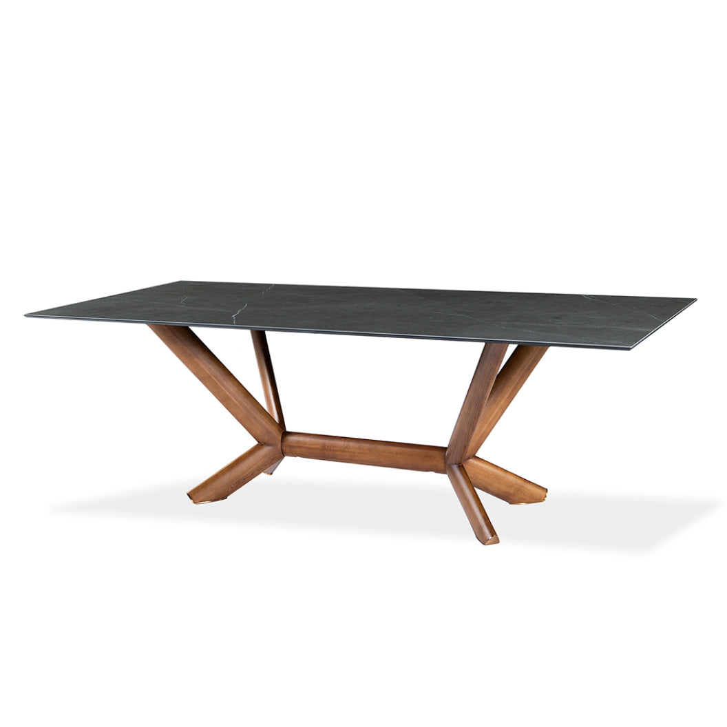 Table de salle à manger rectangulaire en céramique et bois noyer - Samuel