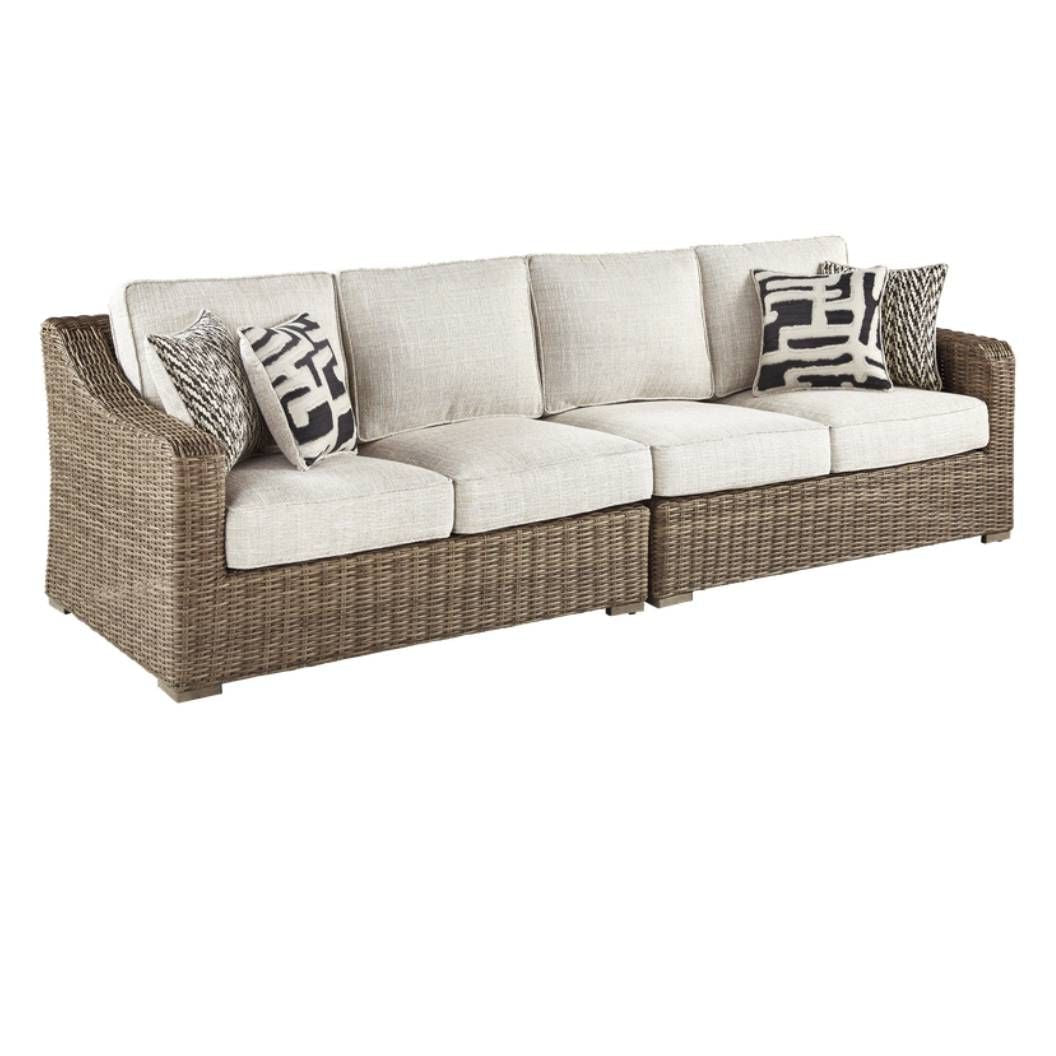Ensemble de causeuses extérieures en tissu beige pâle avec coussins - Beachcroft