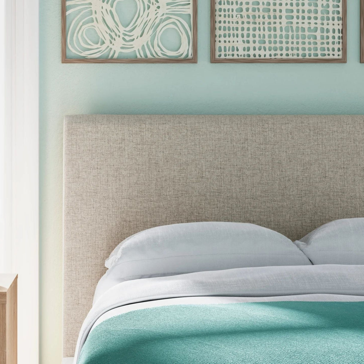 Lit complet Double en tissu gris pâle - Cielden