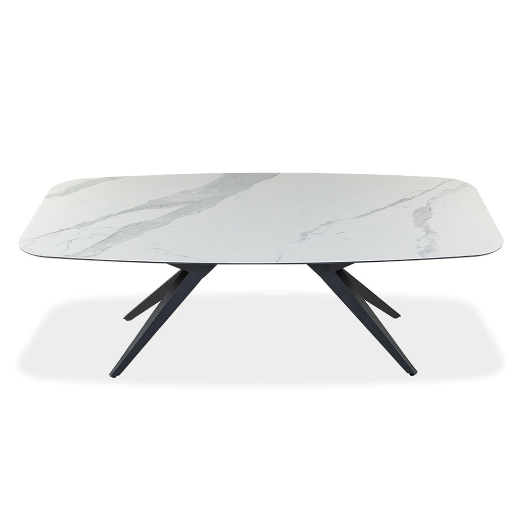Table de salle à manger rectangulaire avec contour arrondi en céramique et métal - Jack
