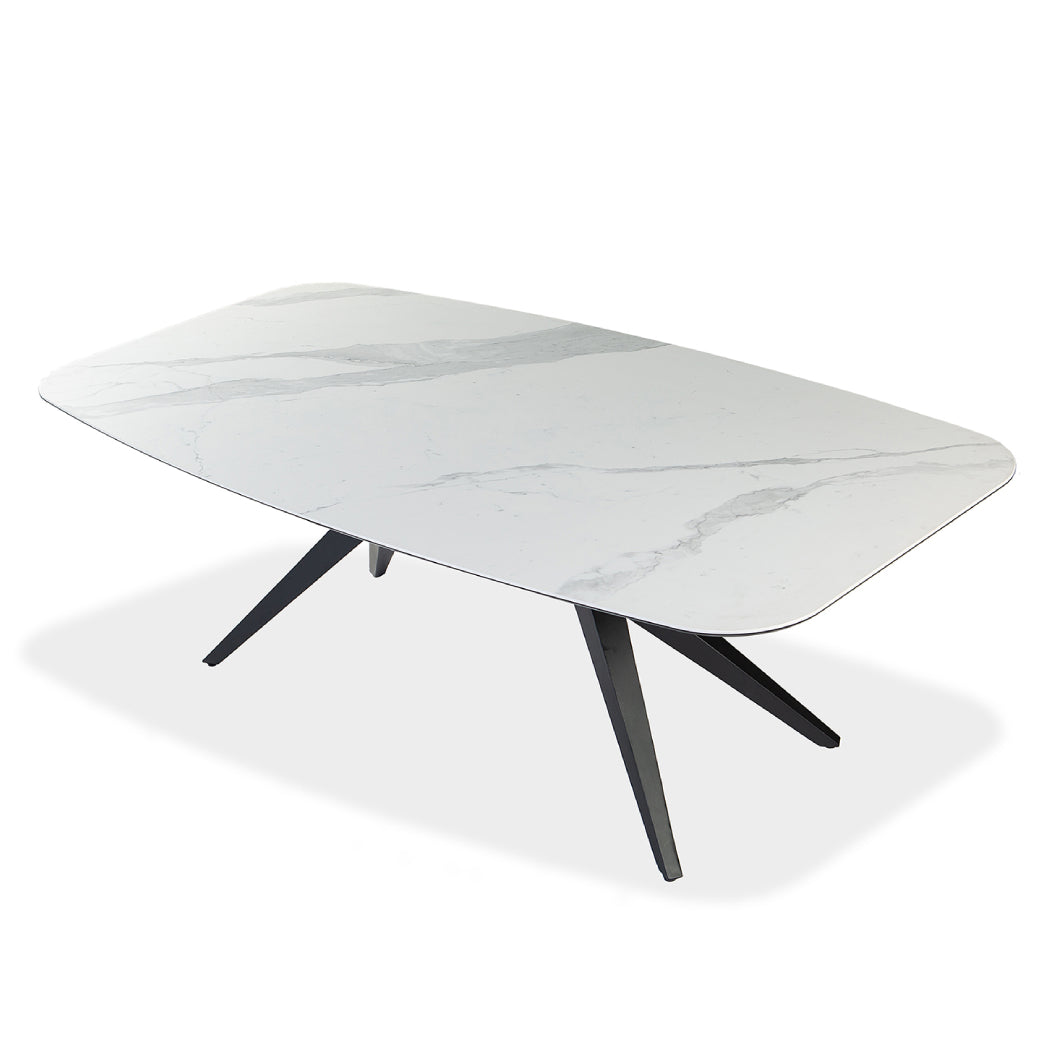 Table de salle à manger rectangulaire avec contour arrondi en céramique et métal - Jack