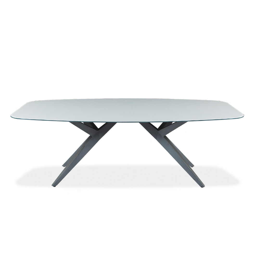 Table de salle à manger rectangulaire avec contour arrondi en verre et métal - Jack