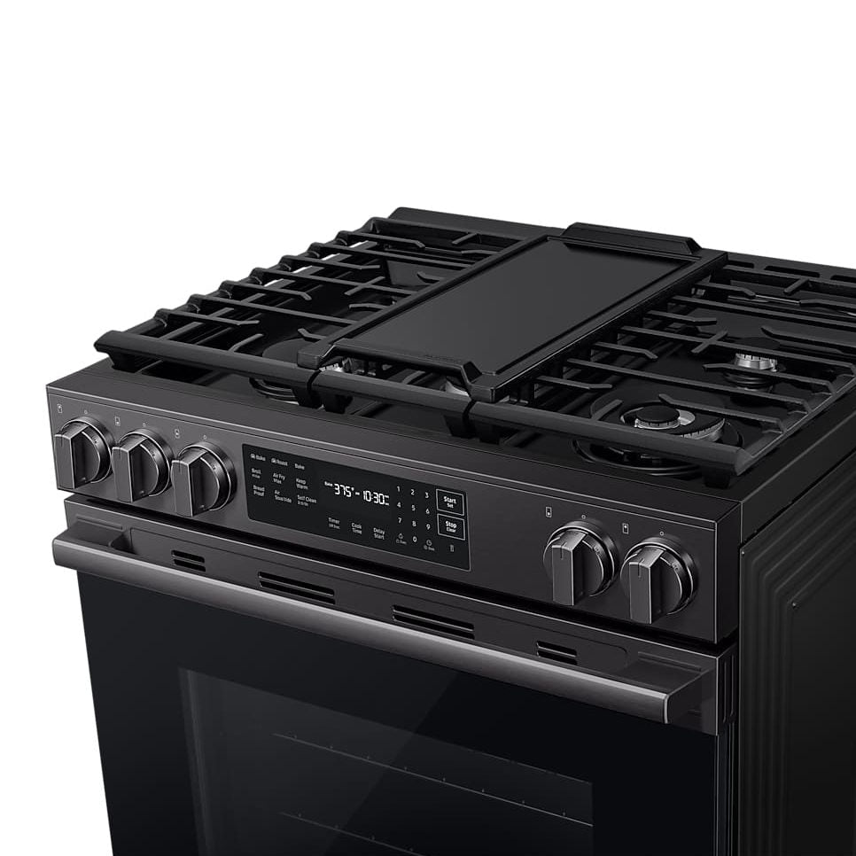 Cuisinière au gaz encastrable 30 po, 6,0 pi³ Acier noir mat avec Convection véritable et Air Fry Max - Série Bespoke