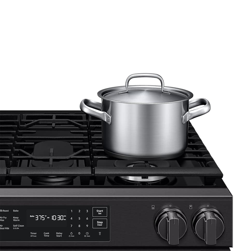 Cuisinière au gaz encastrable 30 po, 6,0 pi³ Acier noir mat avec Convection véritable et Air Fry Max - Série Bespoke