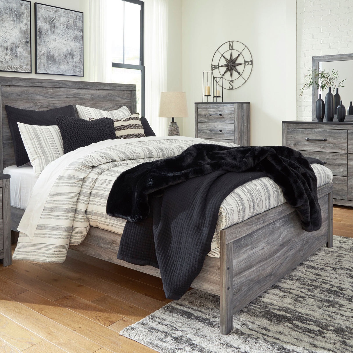 Lit complet en bois et placage gris foncé Bronyon - Grand