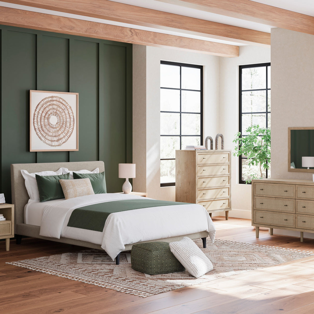 Lit  complet grand en tissu gris - Cielden