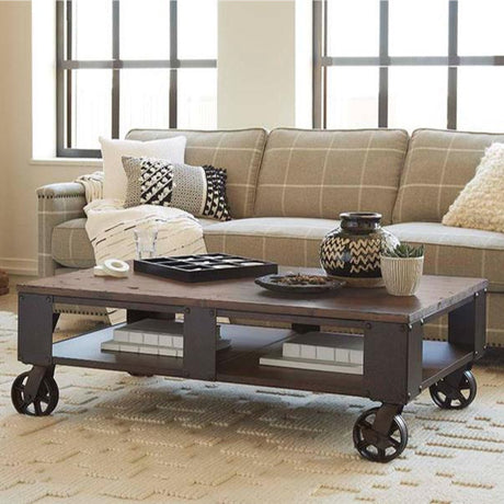 Table basse Pinebrook en bois et métal gris
