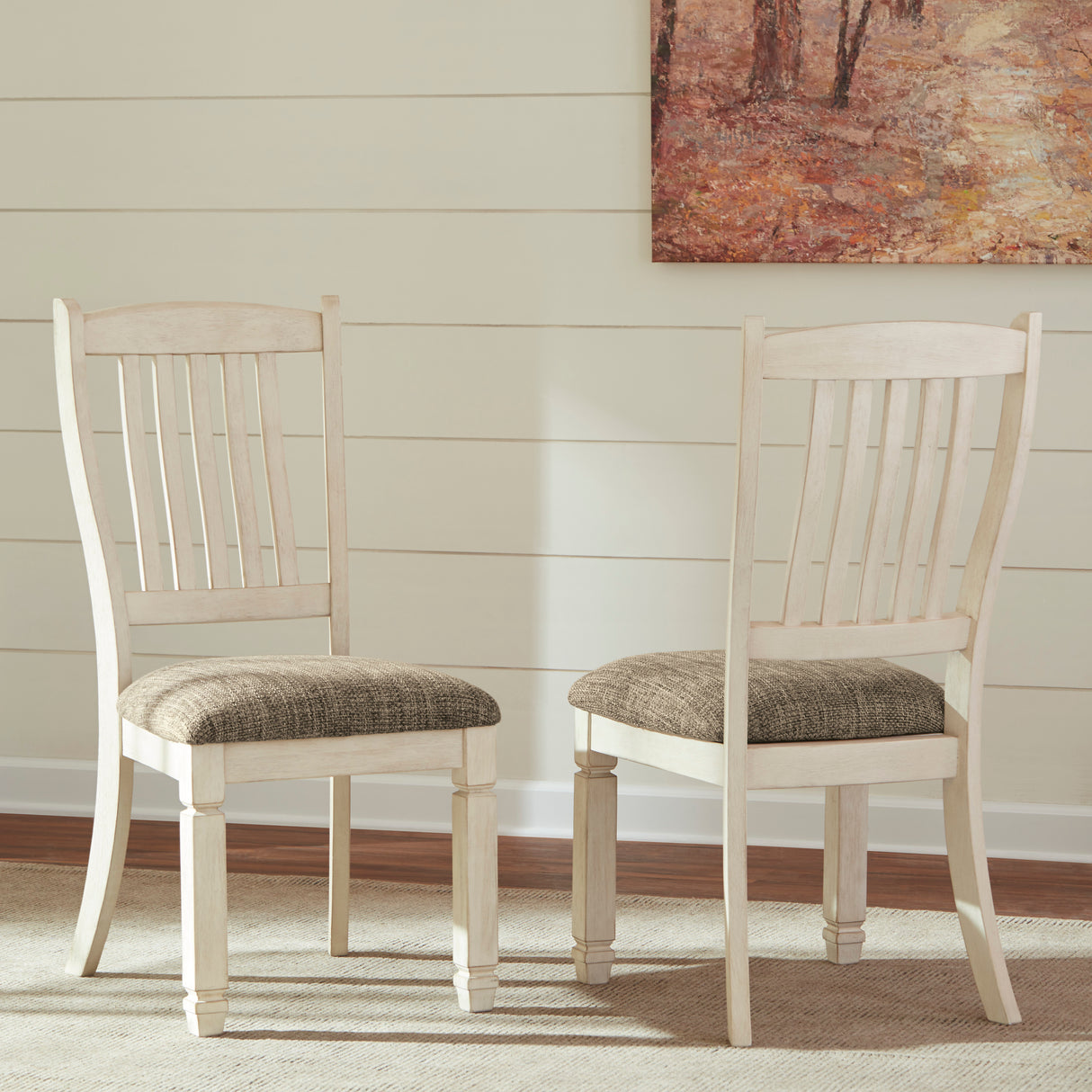 Ensemble de 2 chaises de salle à manger en bois blanc vieilli - Bolanburg