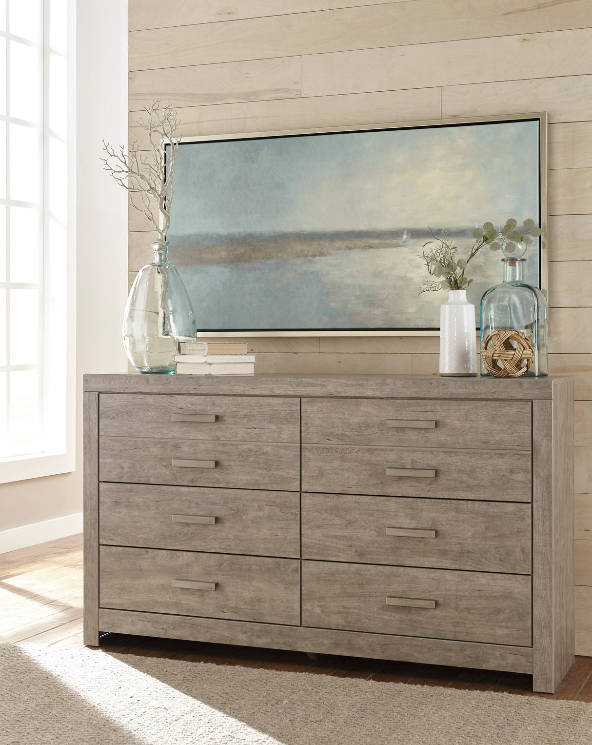 Bureau à 6 tiroirs en bois et placage gris - Culverbach