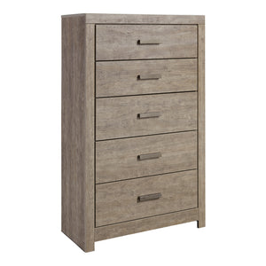 Commode à 5 tiroirs en bois et placage gris