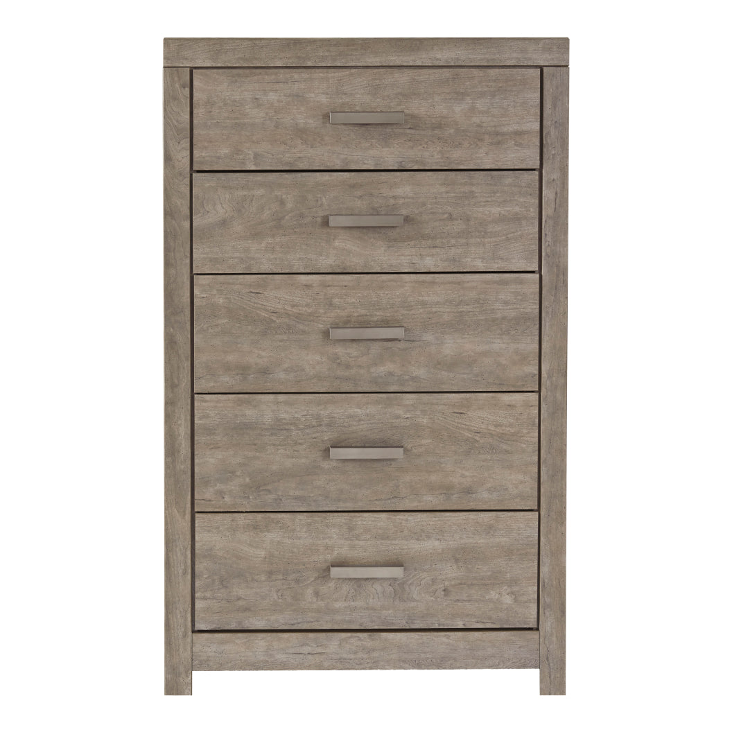 Commode à 5 tiroirs en bois et placage gris