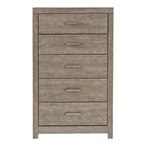 Commode à 5 tiroirs en bois et placage gris