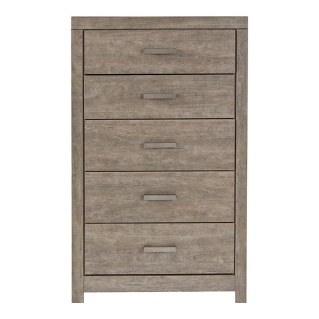 Commode à 5 tiroirs en bois et placage gris