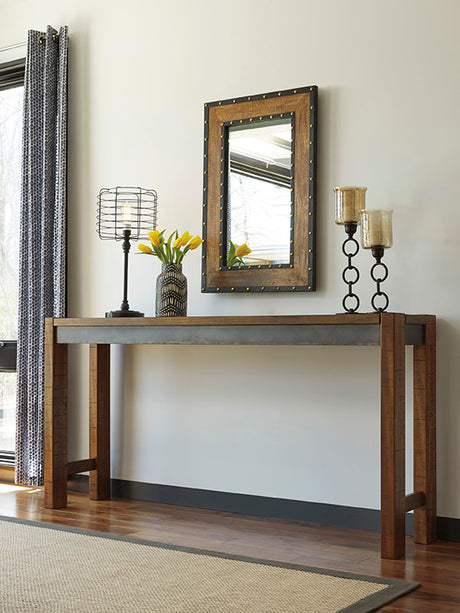 Table console longue Torjin en bois brun/gris