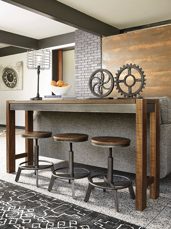 Table console longue Torjin en bois brun/gris