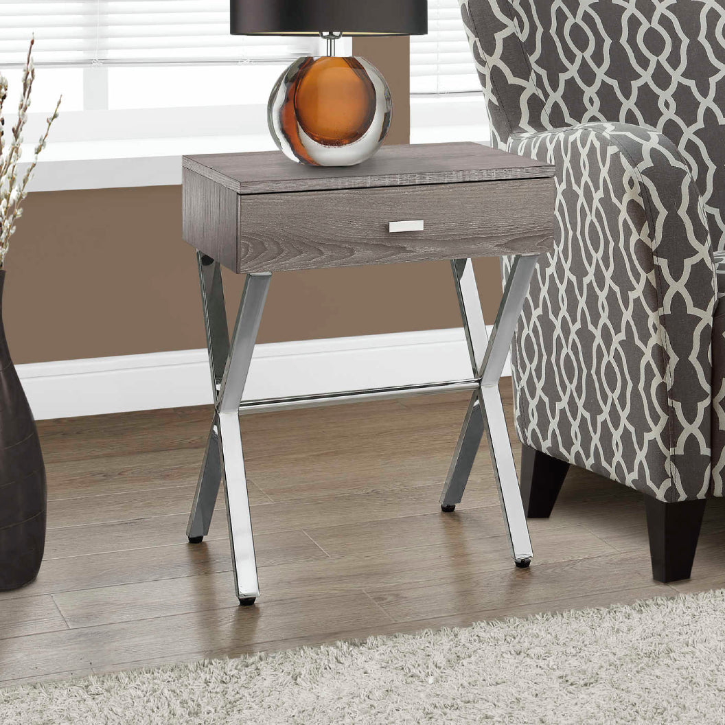 Table d'appoint en MDF/stratifié et métal chromé avec 1 tiroir - I 3262-3263-3265-3450