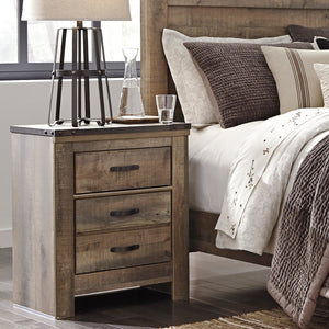 Table de chevet à 2 tiroirs en bois/placage brun - Trinell