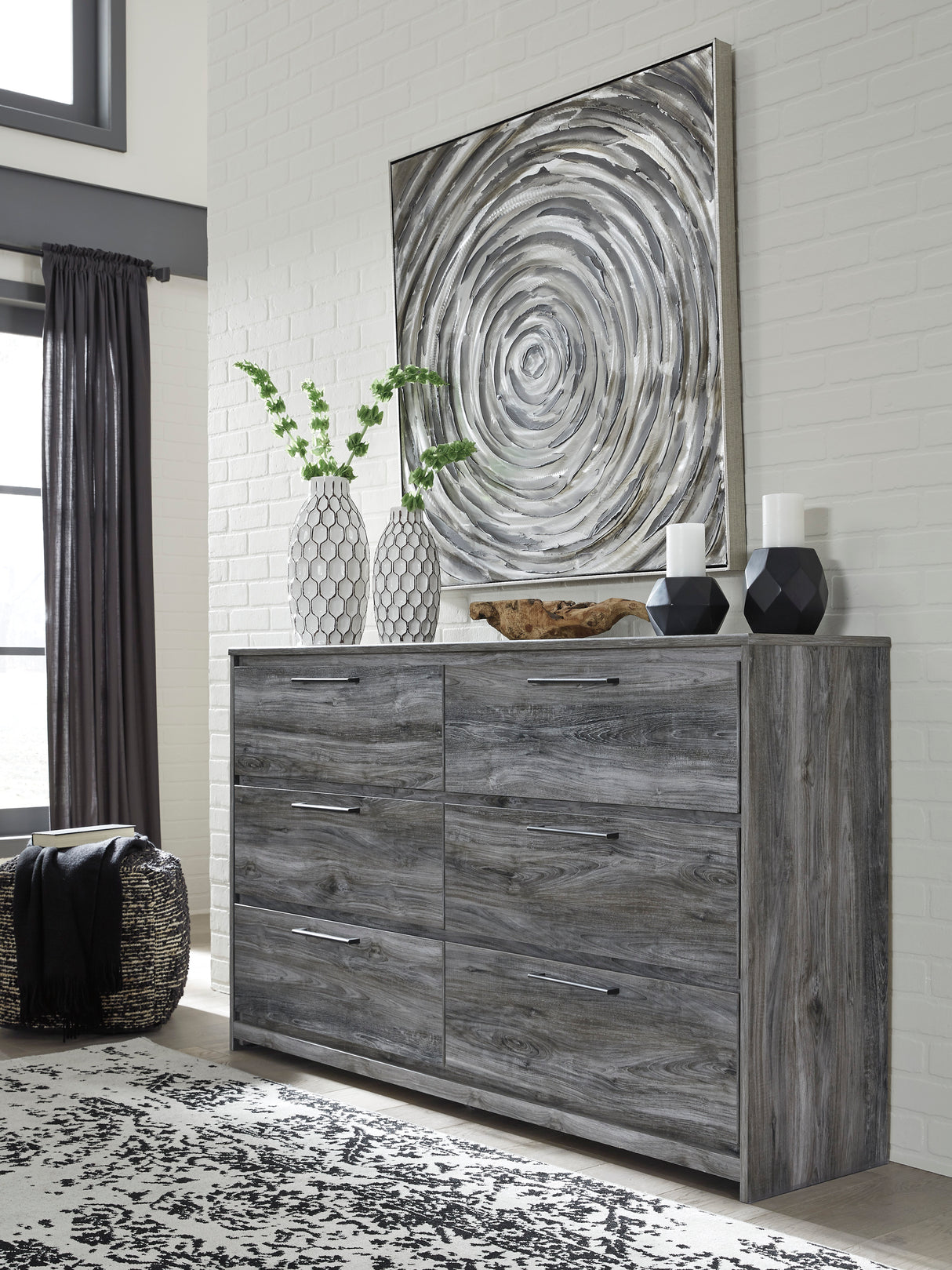 Bureau à 6 tiroirs en bois et placage gris - Baystorm