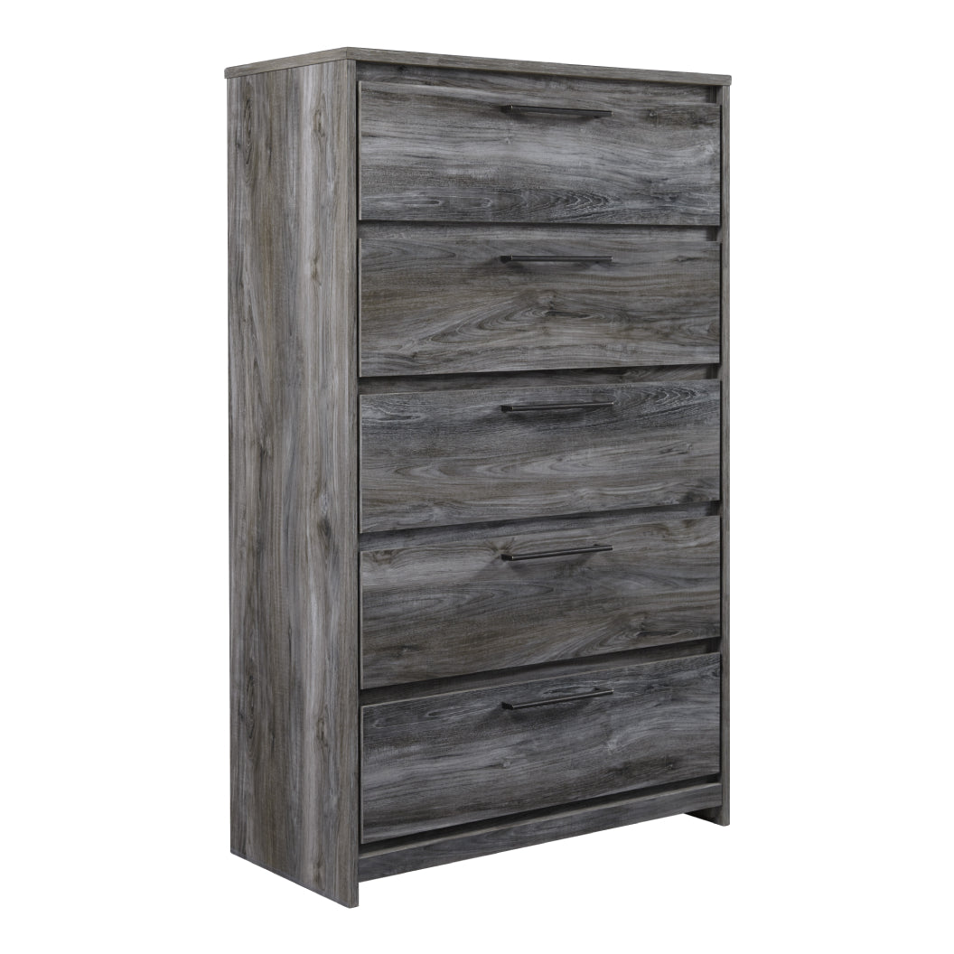 Commode à 5 tiroirs en bois et placage gris