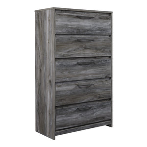 Commode à 5 tiroirs en bois et placage gris