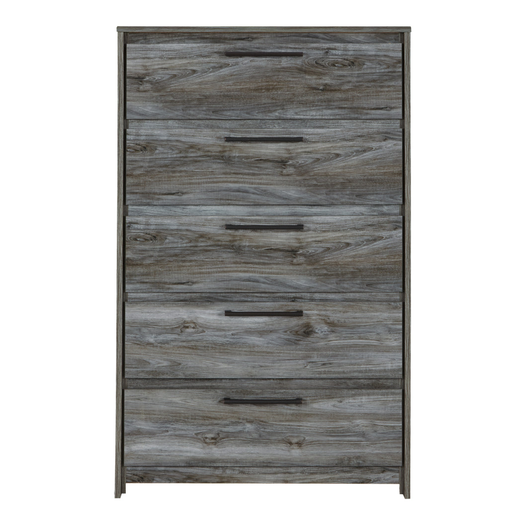 Commode à 5 tiroirs en bois et placage gris