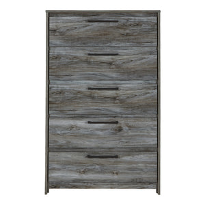 Commode à 5 tiroirs en bois et placage gris