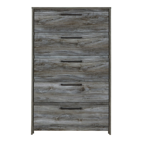 Commode à 5 tiroirs en bois et placage gris