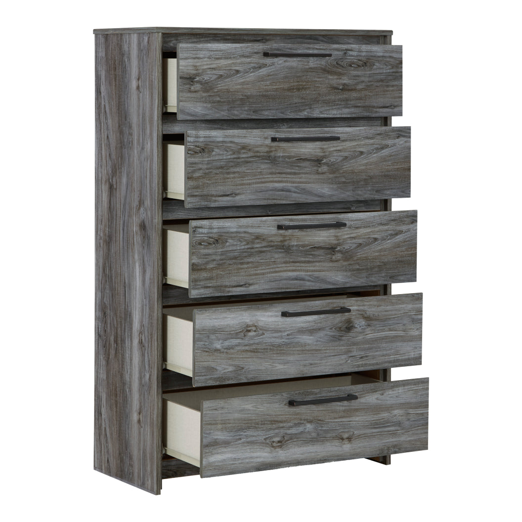 Commode à 5 tiroirs en bois et placage gris