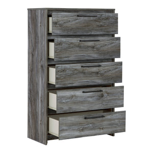 Commode à 5 tiroirs en bois et placage gris