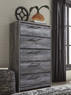 Commode à 5 tiroirs en bois et placage gris