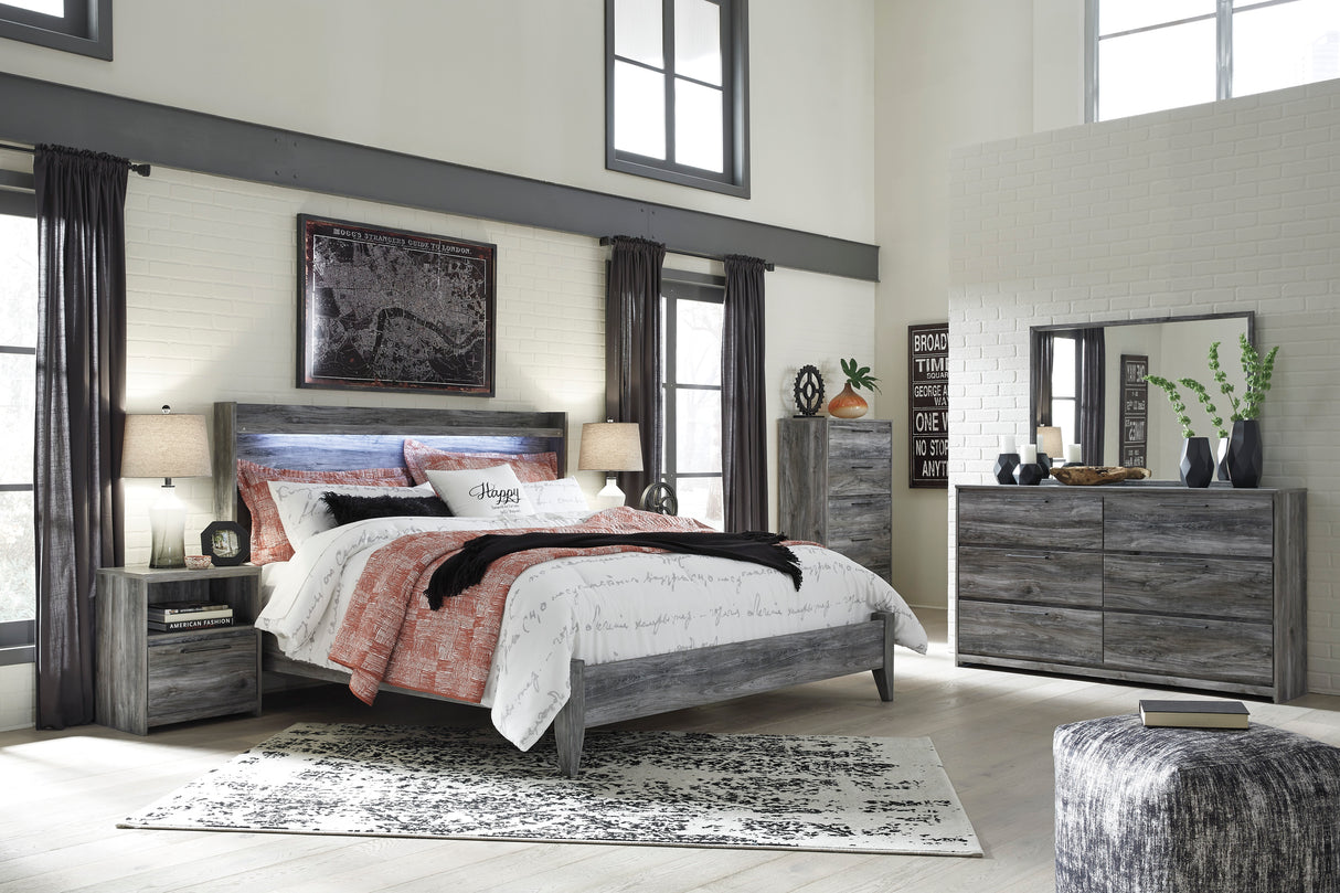Commode à 5 tiroirs en bois et placage gris