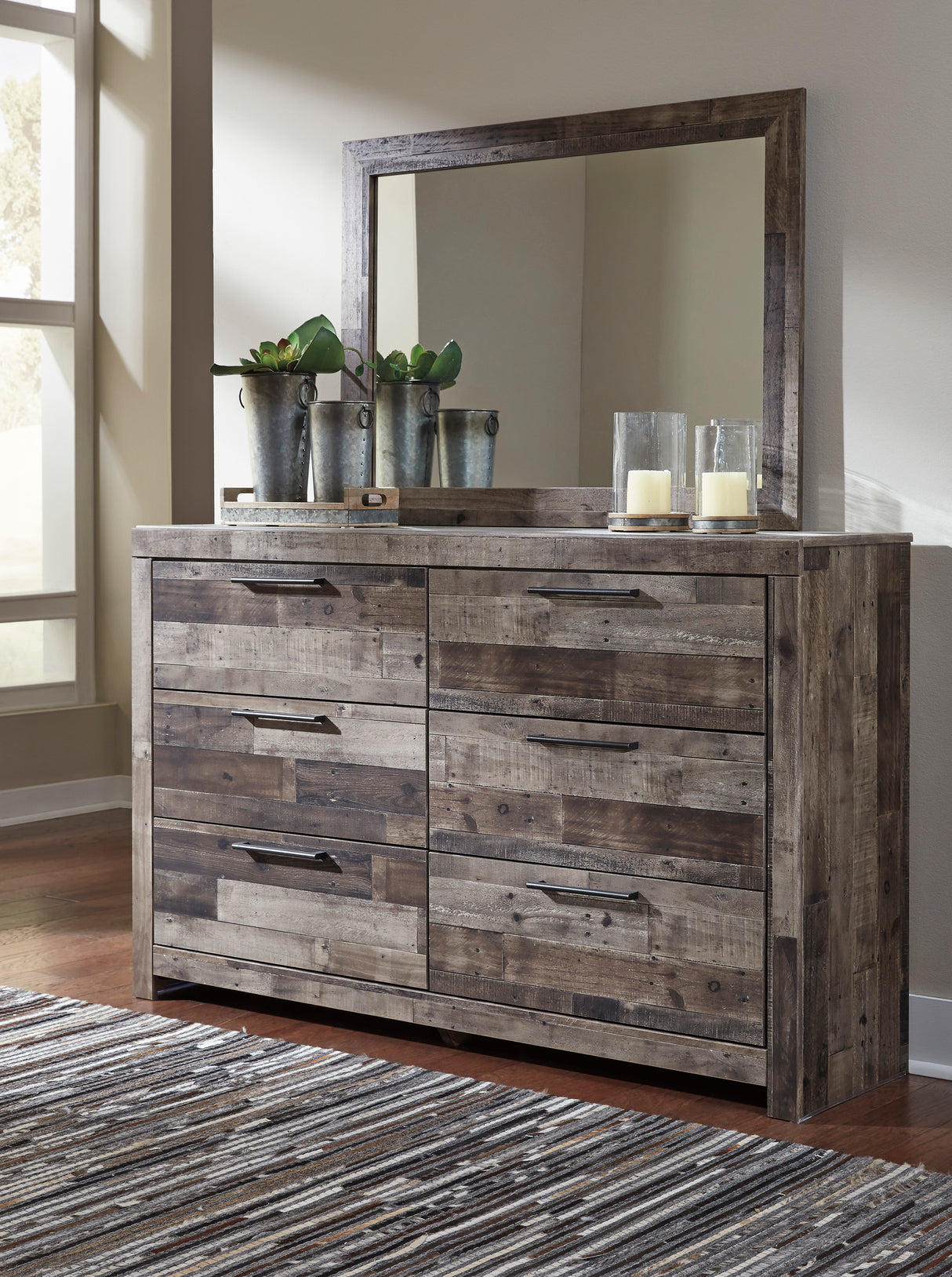 Bureau à 6 tiroirs en bois et placage multi gris - Derekson