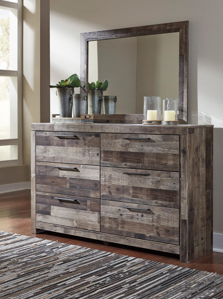 Bureau à 6 tiroirs en bois et placage multi gris - Derekson