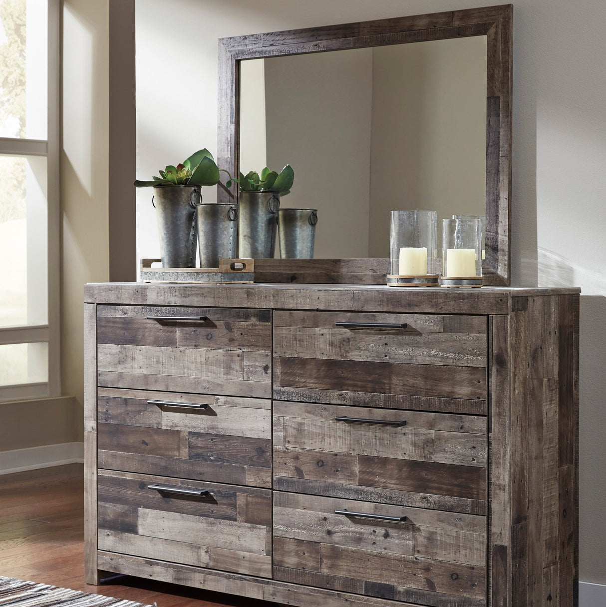 Miroir de bureau en bois/placage multi gris - Derekson